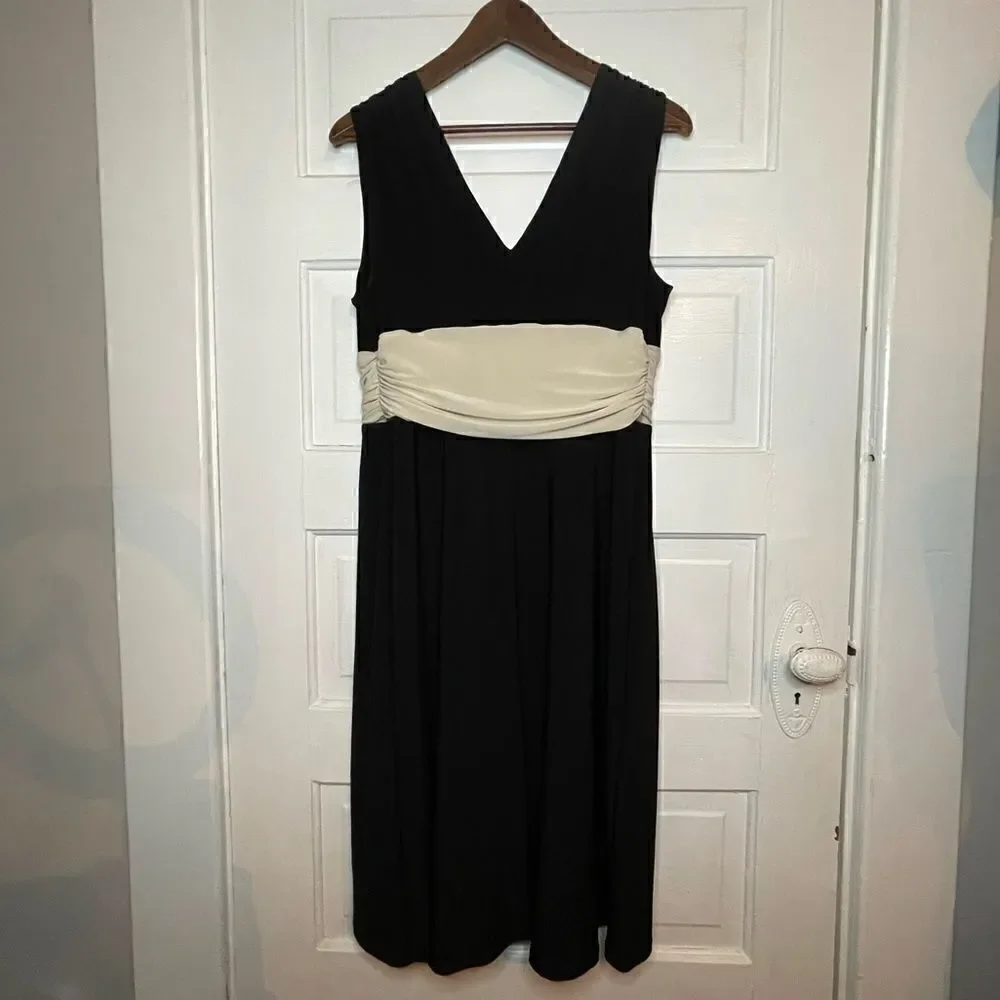 Anne Klein Tricolor Sleeveless Front & Back V-Neck Dress